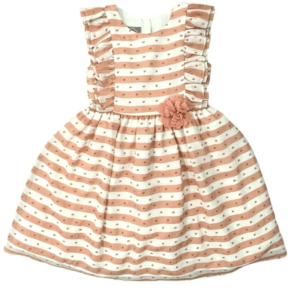 Pastourelle by Pippa & Julie White & Tan Sleeveless Sundress with Flutter Sleeve